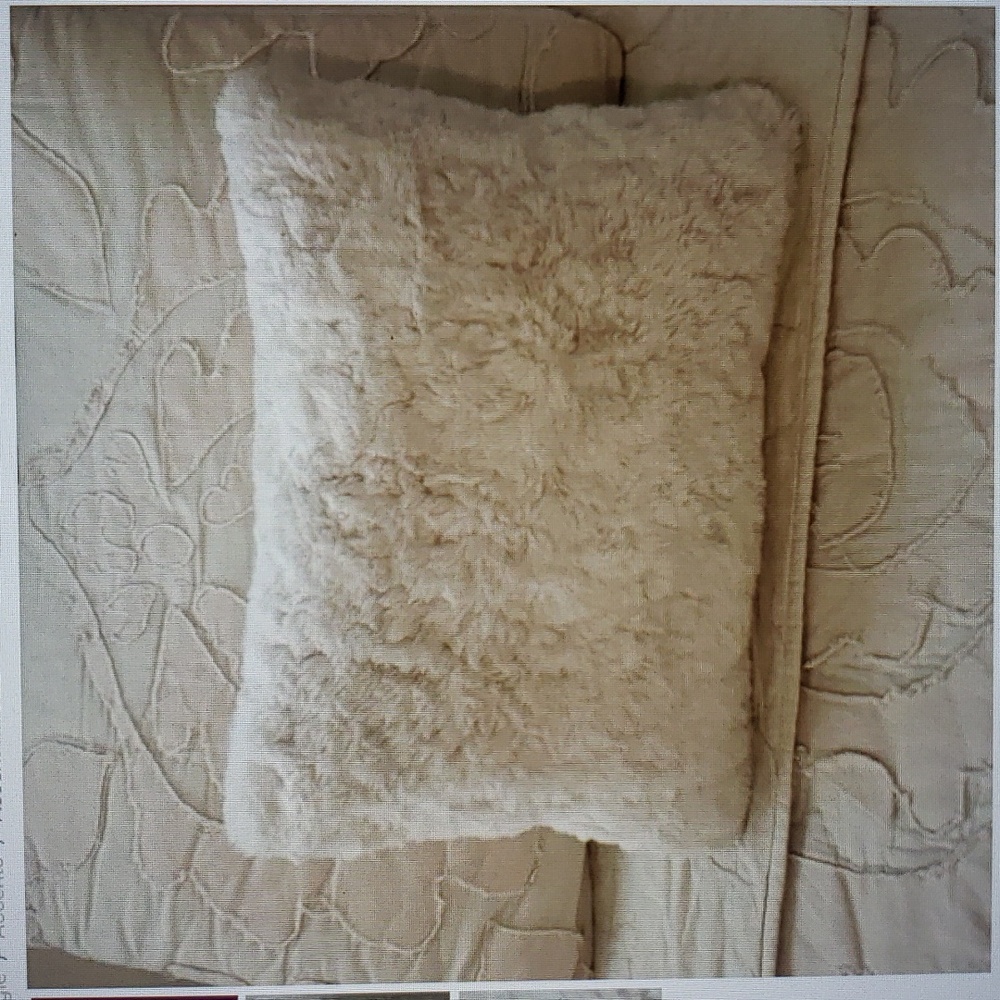 Anthropologie White Faux Fur Lumbar Accent Pillow